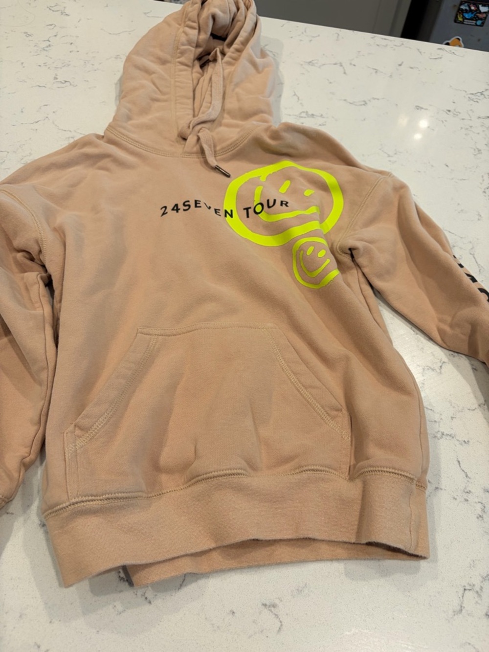 24SEVEN Tour Beige Hoodie with Neon Graphic
